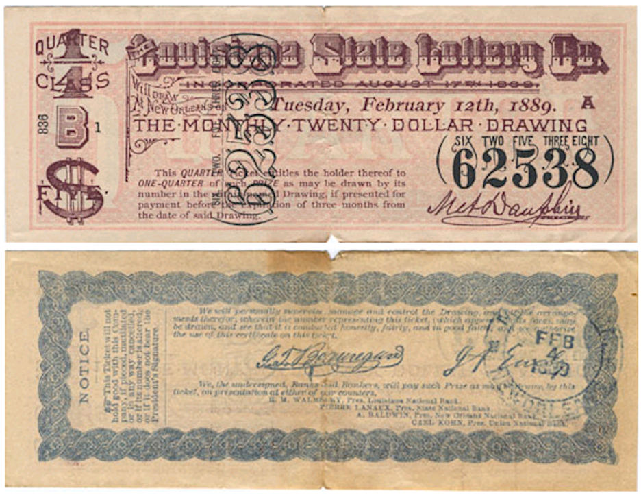 Билет лотереи Штата Луизиана, 1889 г.