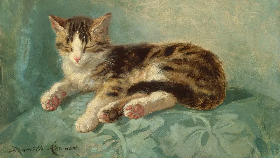 «Спящий котёнок». Генриетта Роннер-Книп (1821–1909). Дерево, масло. Частная коллекция.