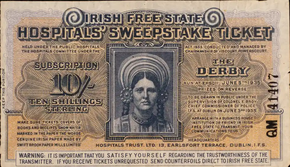 Билет Ирландской лотереи в пользу больниц, 1935 год
