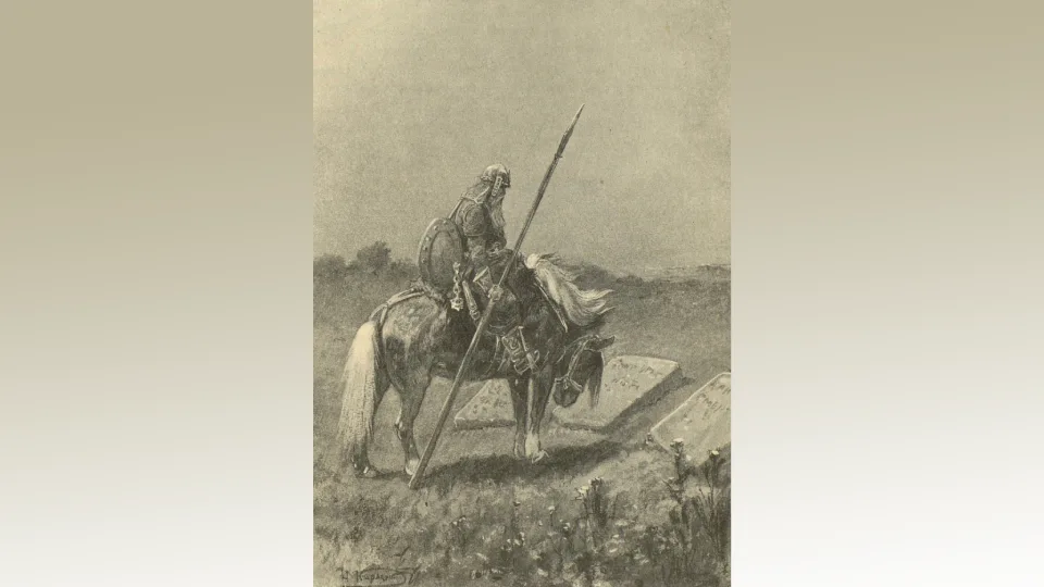 Илья Муромец на своём коне – иллюстрация из книги «Избранные былины в пересказе для детей»