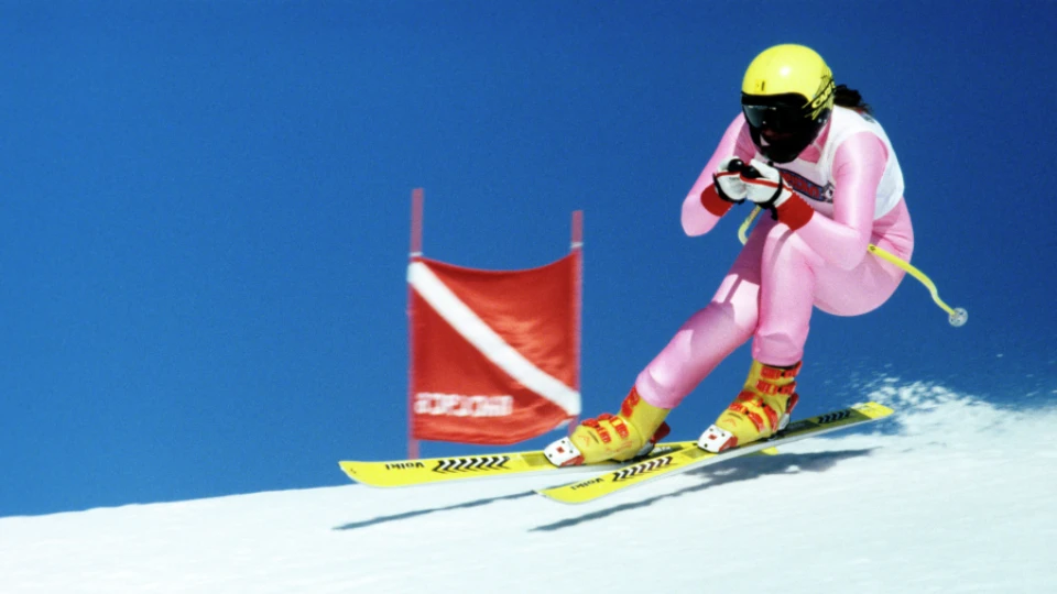 Горнолыжница Варвара Зеленская на трассе, 1989 год