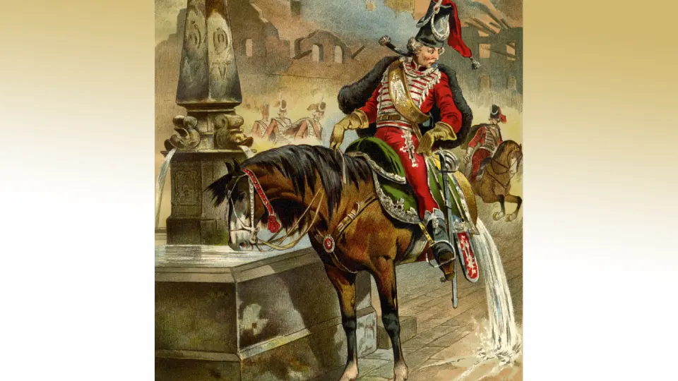 Иллюстрация из книги «Чудесные приключения барона Мюнхгаузена. Пер. О. И. Рогова»