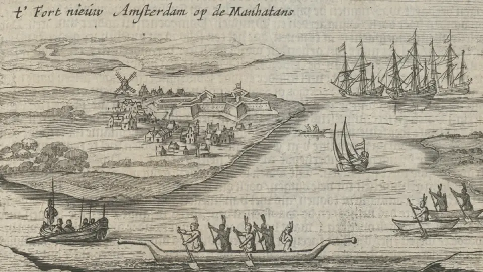 Иллюстрация форта Новый Амстердам, сделанная Йостом Хартгерсом в 1627 году