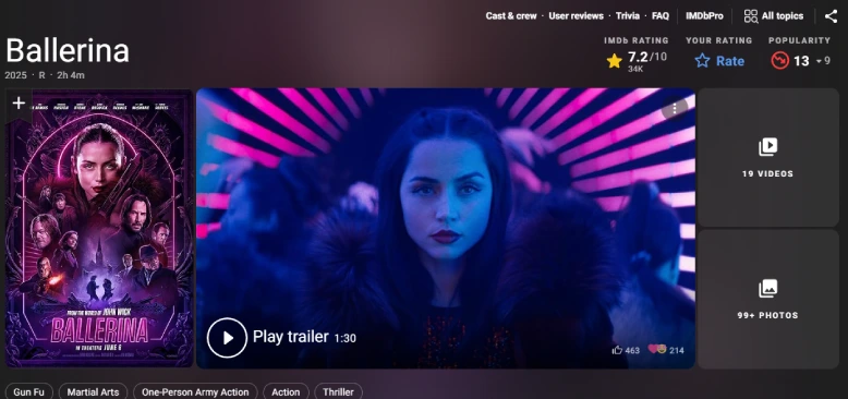 Страница фильма «Балерина» на сайте IMDb Страница фильма «Балерина» на сайте IMDb