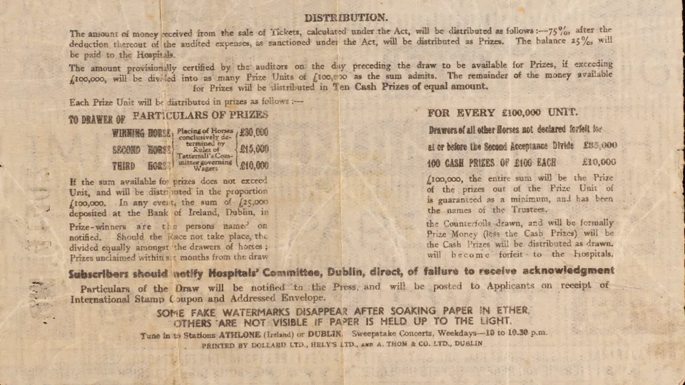 Обратная сторона билета Ирландской лотереи