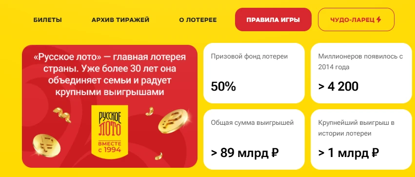 Страница «Русского лото» на сайте stoloto.ru